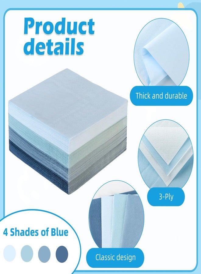 AimFun 100 Pcs Dusty Blue Party Napkins Gradient Blue Disposable Paper Napkins 4 Colors 5" Cocktail Napkins for Birthday Baby Shower Anniversary Reception Party Supplies (Dusty Blue) - Image 3